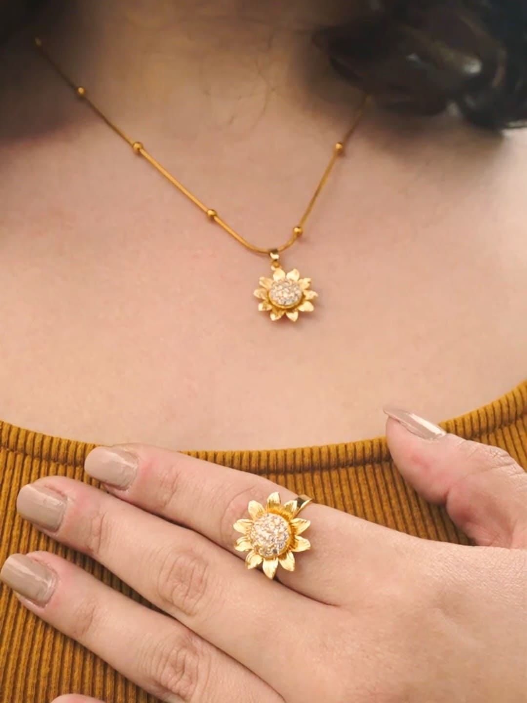 Set Girasol Giratorio Collar + Anillo 🌻