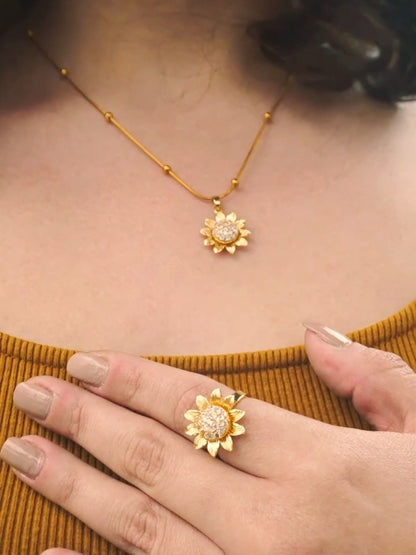 Set Girasol Giratorio Collar + Anillo 🌻