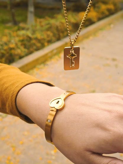 Set Pareja Collar Llave + Pulsera Corazon ❤️🗝️