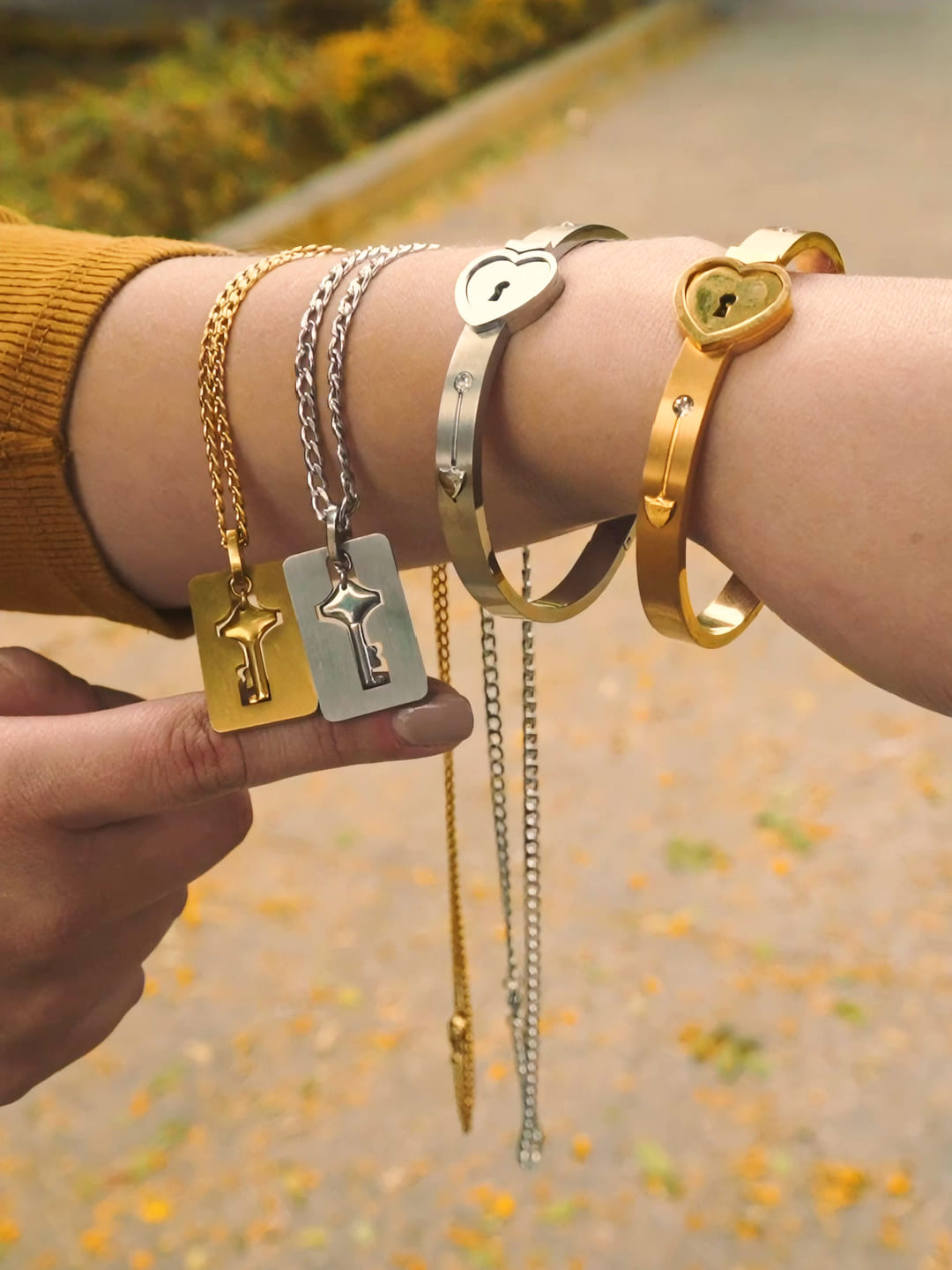 Set Pareja Collar Llave + Pulsera Corazon ❤️🗝️