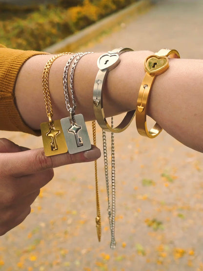 Set Pareja Collar Llave + Pulsera Corazon ❤️🗝️